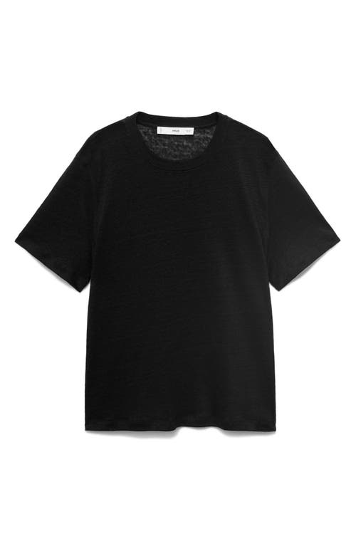 Mango Slub Linen T-shirt In Black