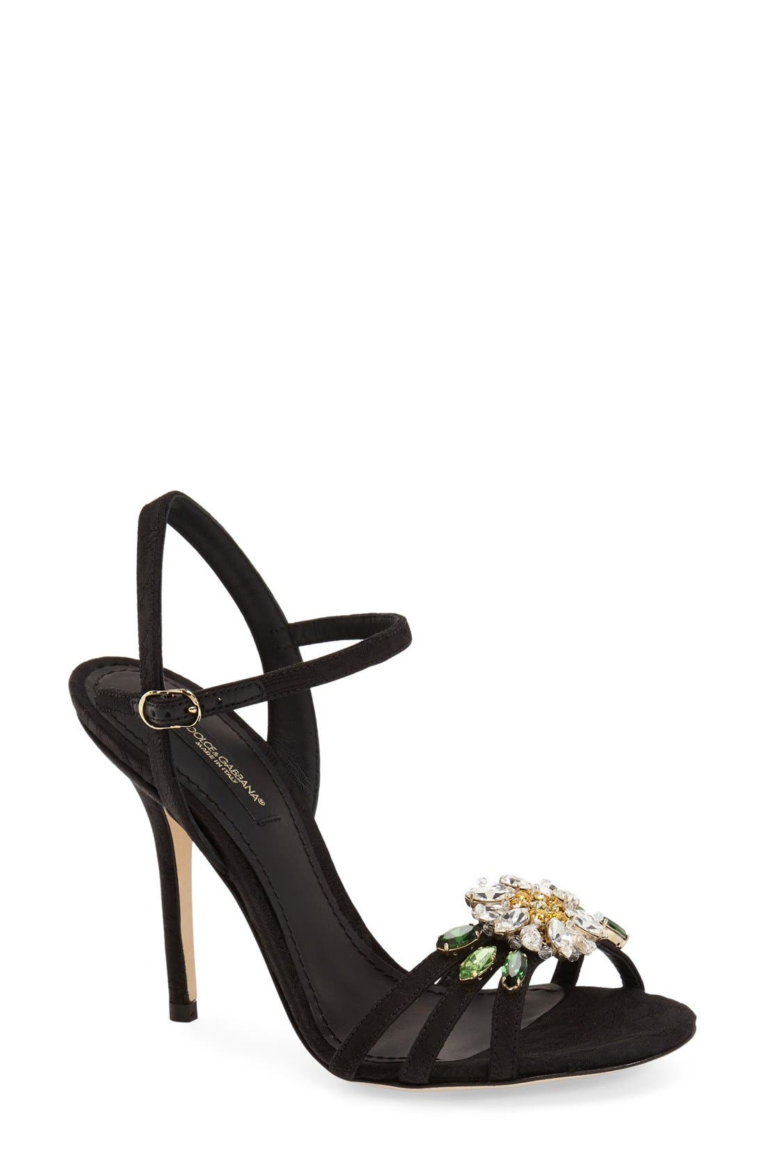 Jeweled Strappy Sandal, Main, color, BLACK