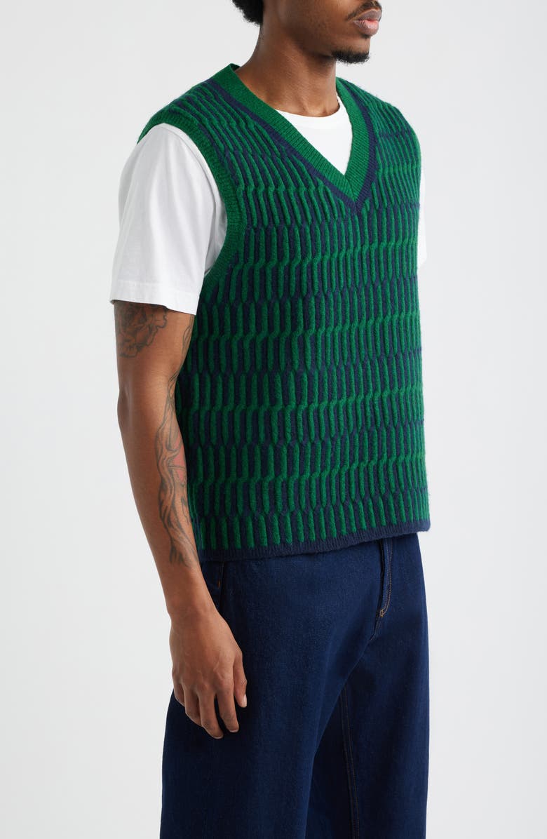 Topman Geo Pattern V-Neck Vest, Alternate, color, Medium Green