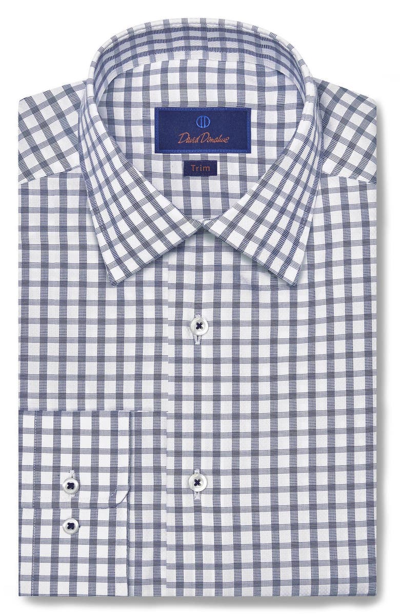 David Donahue Trim Fit Dobby Check Dress Shirt, Main, color, 