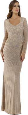 LARA New York V-Neck Beaded Long Sleeve Dress