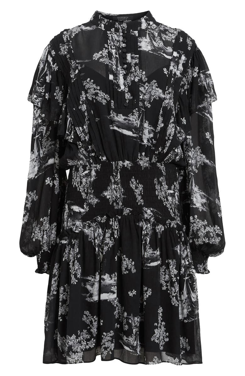 AllSaints Aubrey Pleated Long Sleeve Dress, Alternate, color, Maria Black