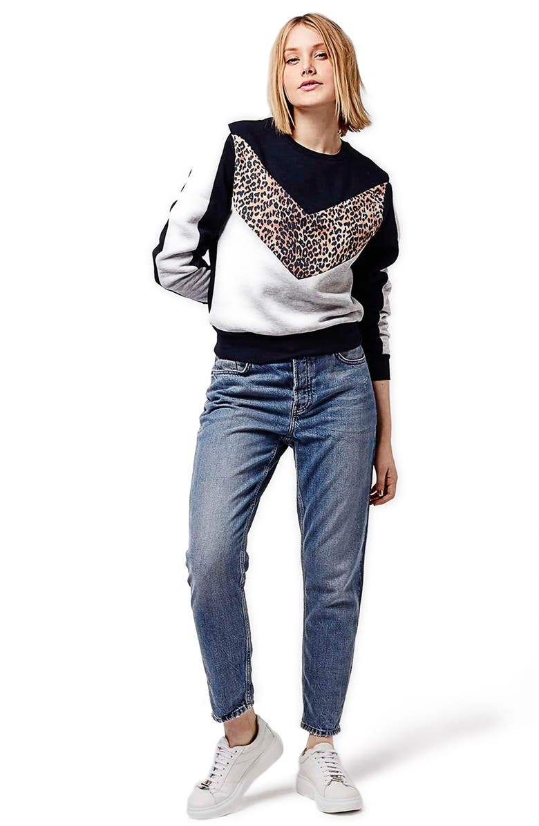 Topshop Leopard Print Colorblock Sweatshirt, Alternate, color,