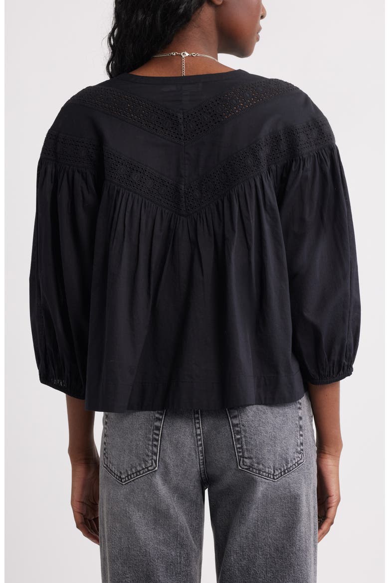Lace Inset Woven Shirt, Alternate, color, BLACK