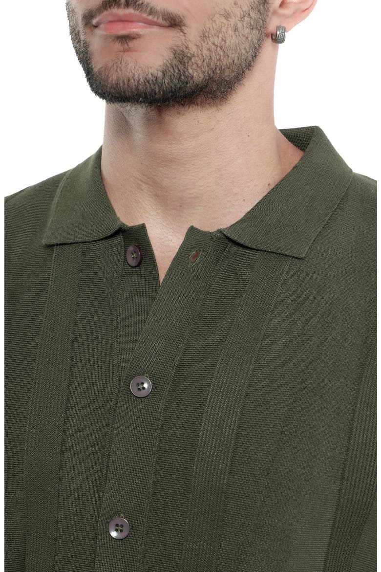 Textured Short Sleeve Button-Up Sweater, Alternate, color, OLIVE
