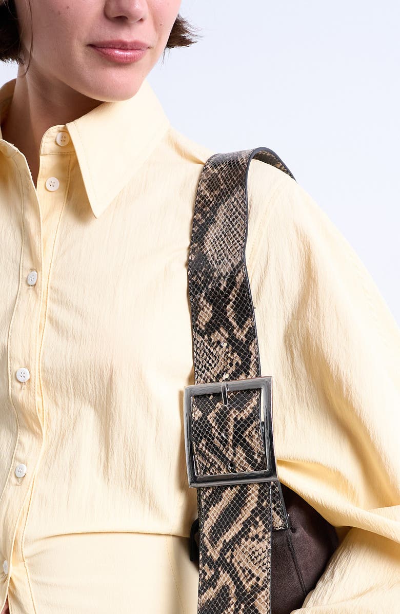 Topshop Scarlett Suede & Snake Embossed Leather Should Bag, Alternate, color, Brown