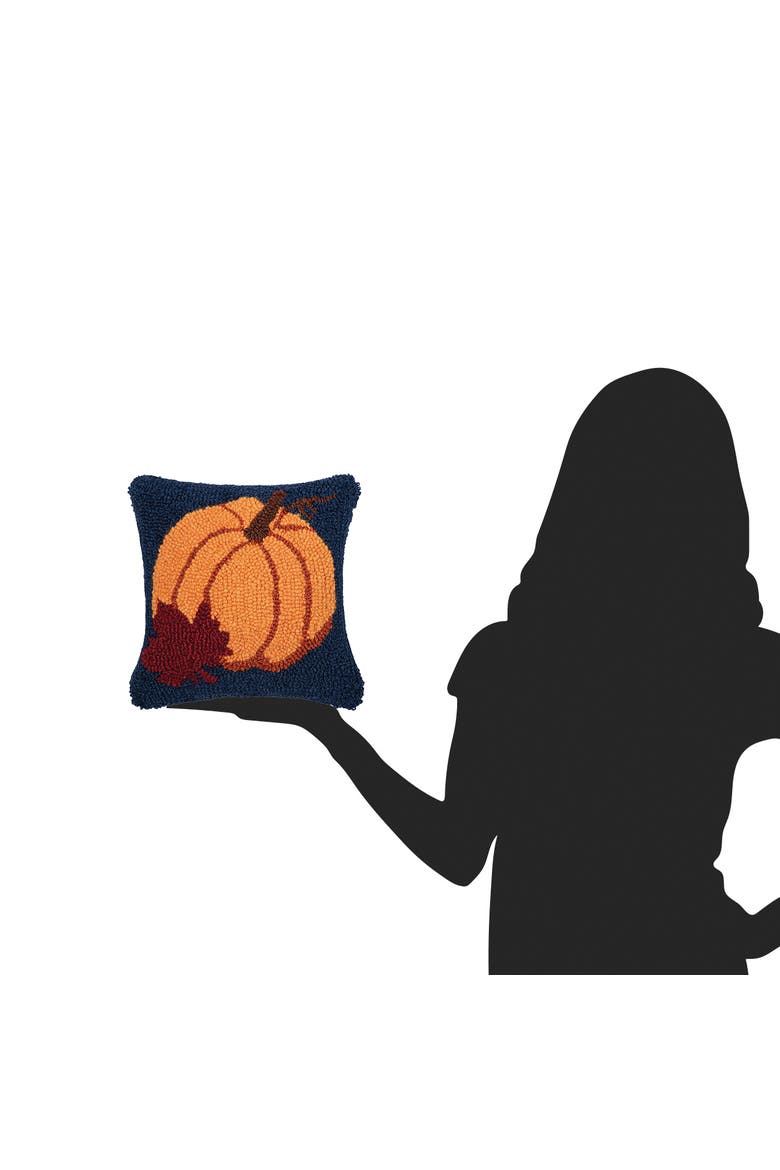 Autumn Pumpkin & Leaf Hooked Mini Accent Pillow 10" x 10", Alternate, color, Orange