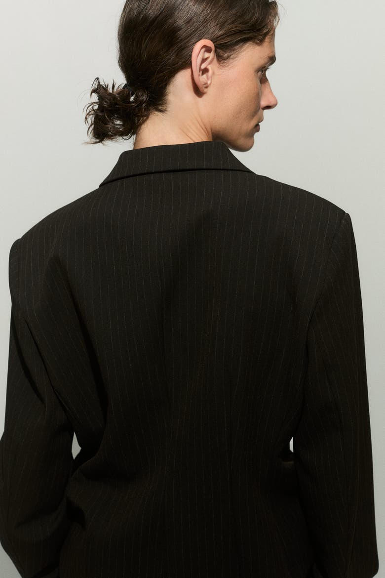 Double-Breasted Blazer, Alternate, color, Dark brown/pinstriped
