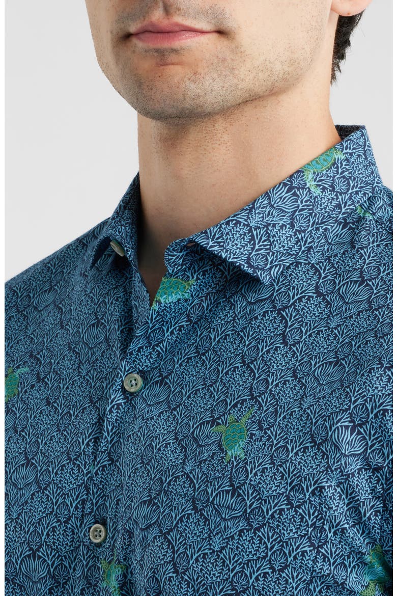 Chelonian Short Sleeve Cotton Button Up Shirt, Alternate, color, NAVY