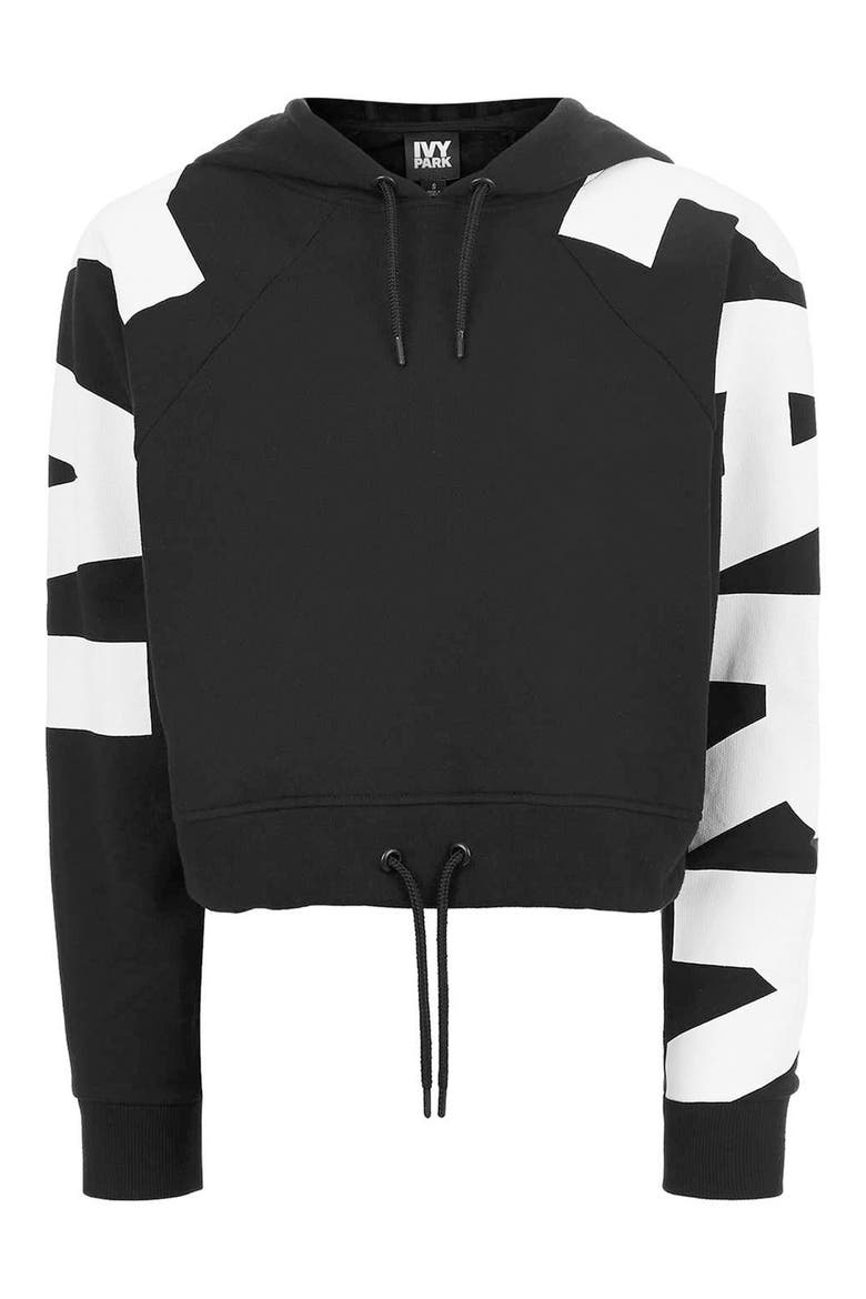 Logo Boxy Crop Hoodie, Alternate, color, BLACK