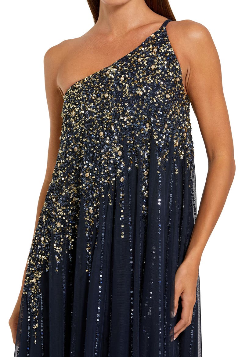 One Shoulder Embellished Trapeze A Line Gown, Alternate, color, Midnight Gold