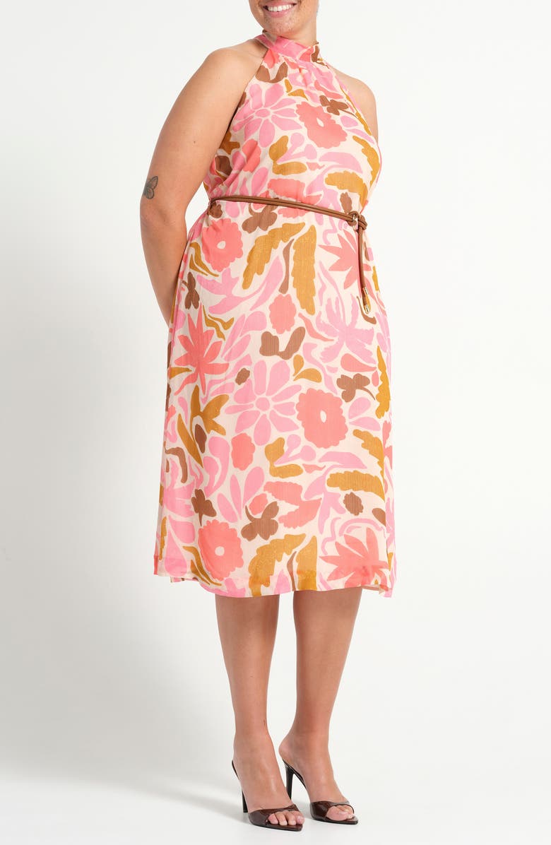 Estelle Luciana Floral Fit & Flare Midi Dress, Alternate, color, Sepia Florals