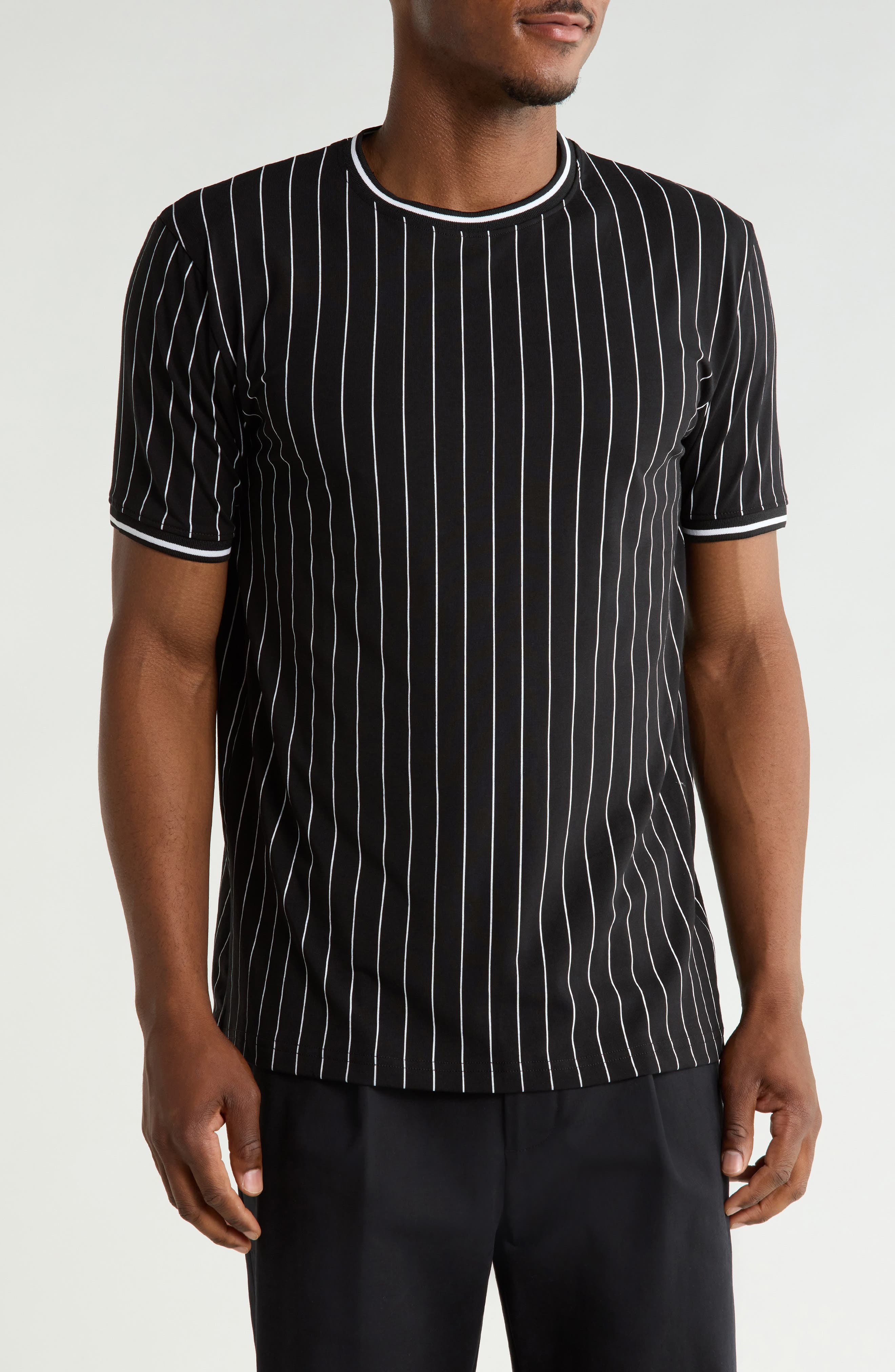 Vertical Stripe Crewneck Short Sleeve T-Shirt