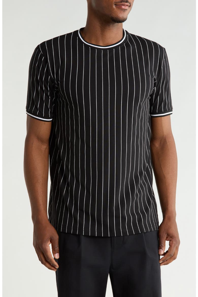 Vertical Stripe Crewneck Short Sleeve T-Shirt, Main, color, BLACK
