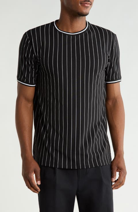 Vertical Stripe Crewneck Short Sleeve T-Shirt
