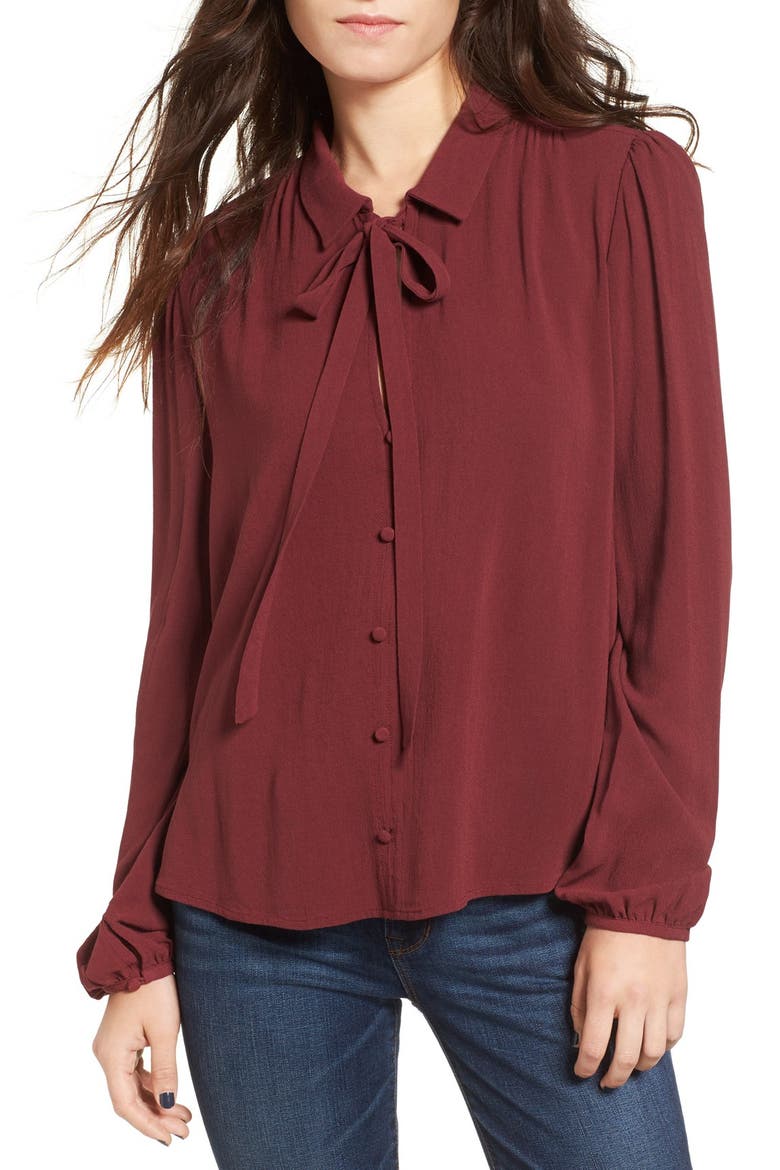 Tie Neck Blouse, Main, color, BURGUNDY