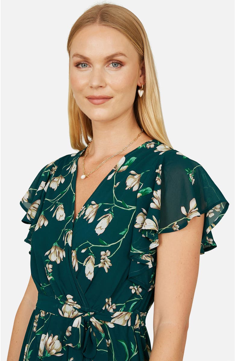 Yumi Floral Frill Hem Wrap Midi Dress, Alternate, color, Green