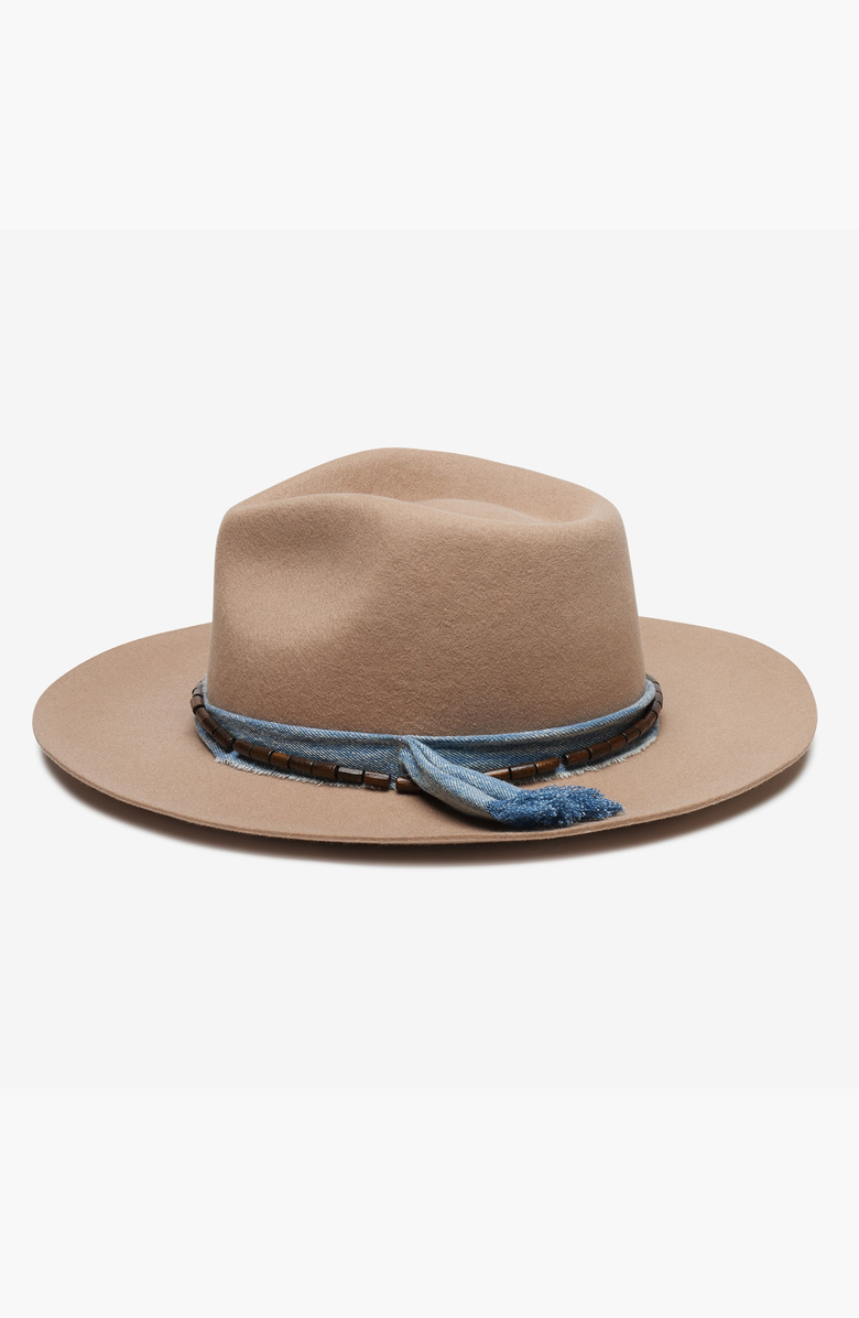 W Y E T H Denim Wrap Beaded Trim Scout Fedora, Alternate, color, Taupe