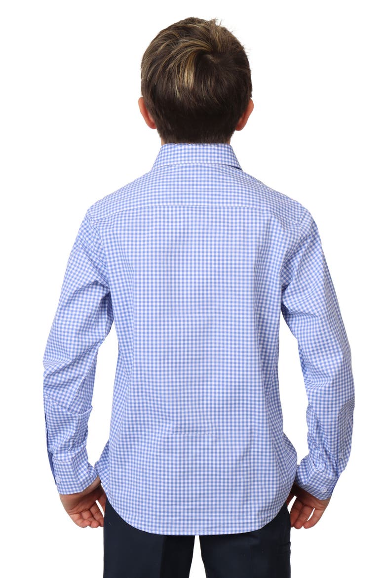 Kids' Micro Gingham Stretch Cotton Button-Up Shirt, Alternate, color, LIGHT BLUE