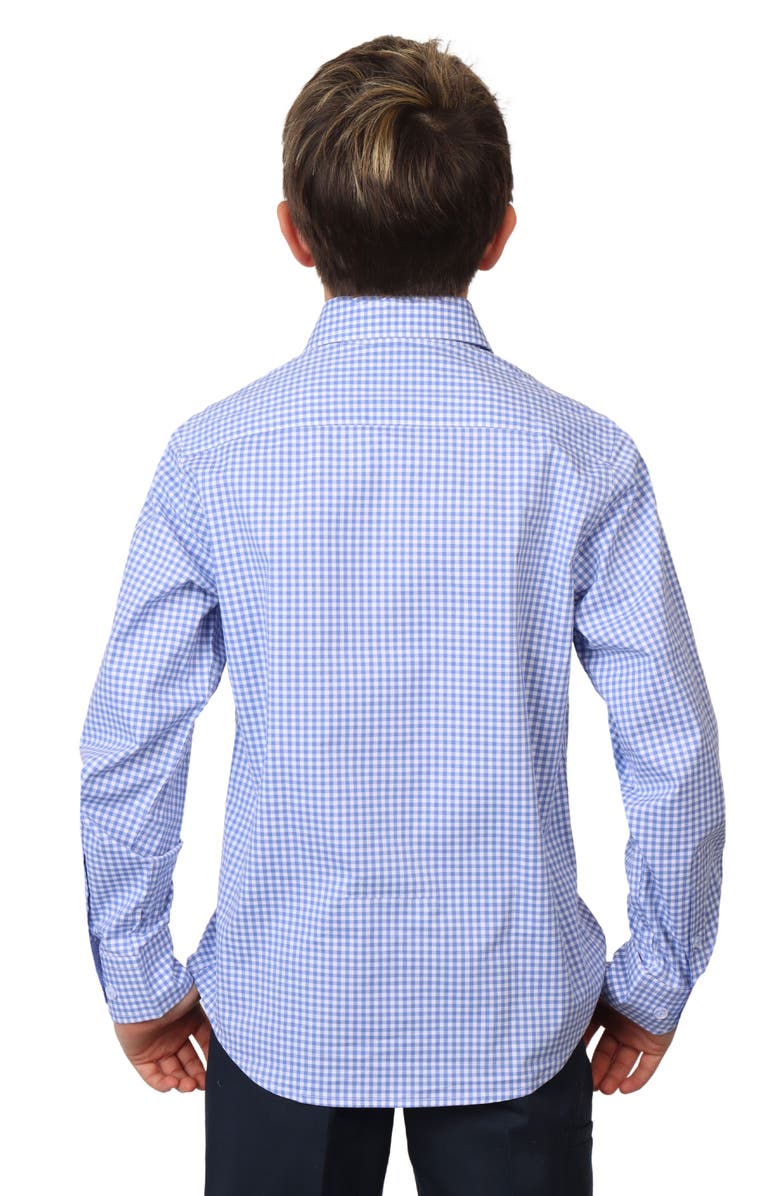 TailorByrd Kids' Micro Gingham Stretch Cotton Button-Up Shirt, Alternate, color, Light Blue