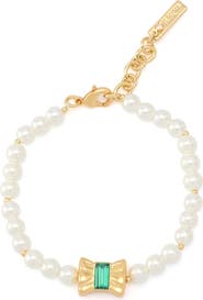 Kurt Geiger London Bow Charm Faux Pearl Bracelet