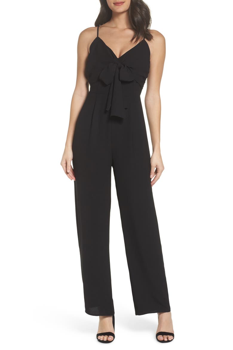 Tie Front Jumpsuit, Main, color, BLACK