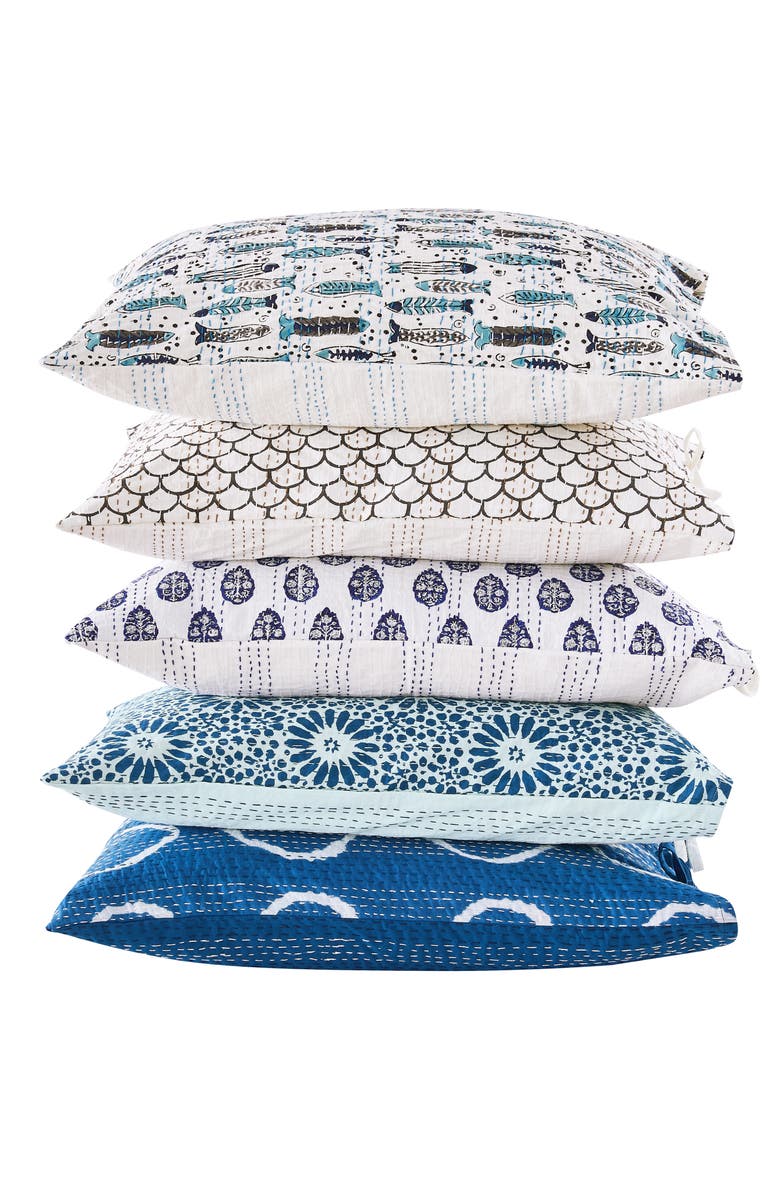 MELANGE HOME Circles Kantha Set of 2 Cotton Shams, Alternate, color, Indigo