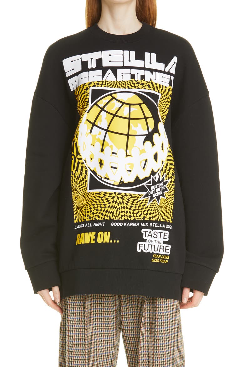 Rave Graphic Sweatshirt, Main, color, BLACK