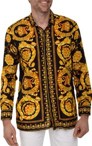 RANEES Extra Trim Fit Print Linen & Cotton Button-Up Resort Shirt