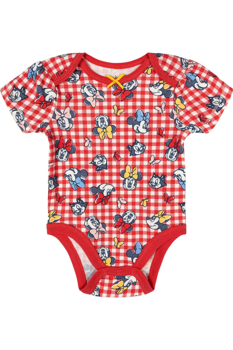 Minnie Mouse Girls' 5-Pack Short Sleeve Bodysuits, Alternate, color, Minnie Red Pink Yellow
