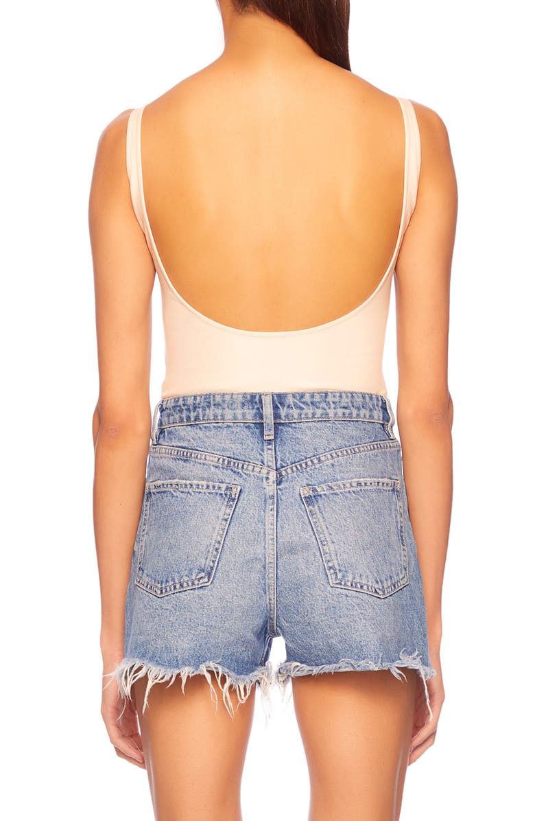 Susana Monaco Faux Leather Low Back Bodysuit, Alternate, color, Blanched Almond