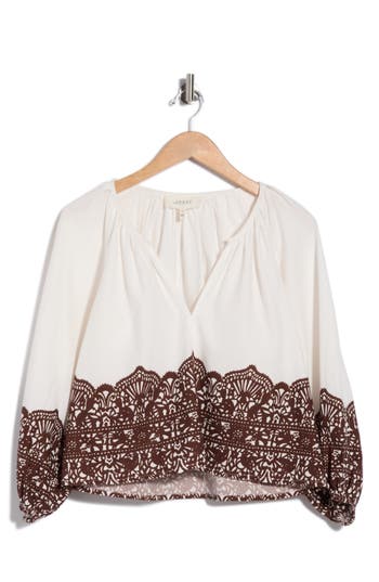 The Great . The Chariot Cotton Top In Cream With Western Lace Print