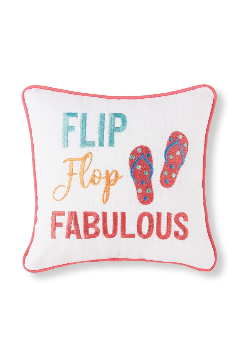 Flip Flop Fabulous Embroidered Small Petite Accent Throw Pillow, 10" x 10", Main, color, White