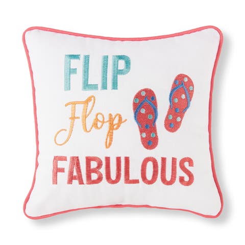 Flip Flop Fabulous Embroidered Small Petite Accent Throw Pillow, 10" x 10"