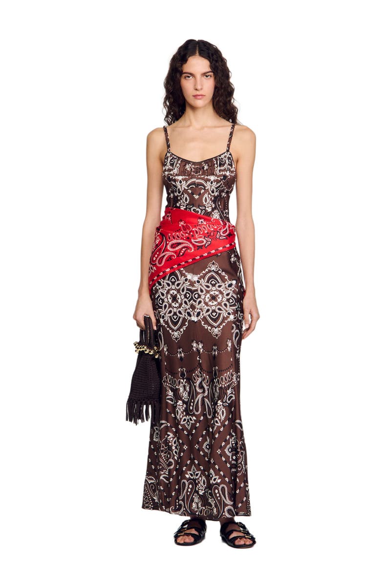 SANDRO Bandana-print maxi dress, Alternate, color, 