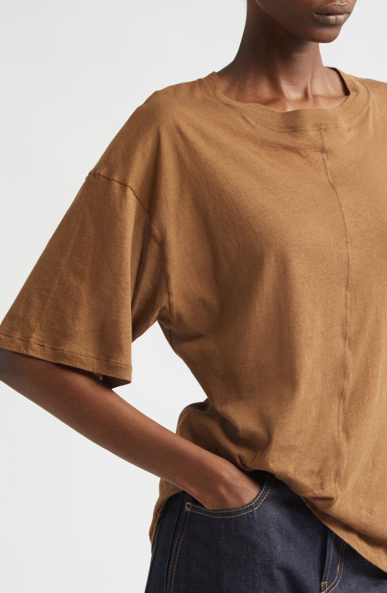 Saint Laurent Oversize Cotton T-Shirt, Alternate, color, Caramel