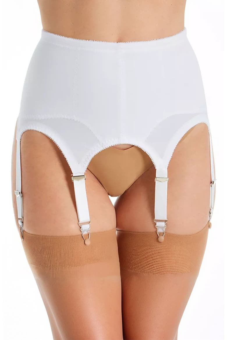Moderate Shaping & Tummy Control Garter Belt With Six Metal Garters, Alternate, color, White