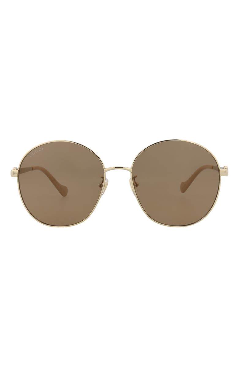 Gucci 59mm Round Sunglasses, Main, color, Gold Gold Brown