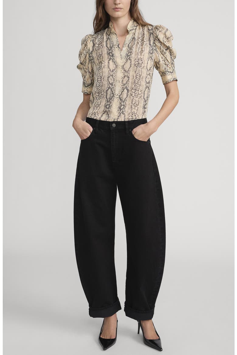 The Bubble High Waist Barrel Leg Jeans, Alternate, color, BLACK