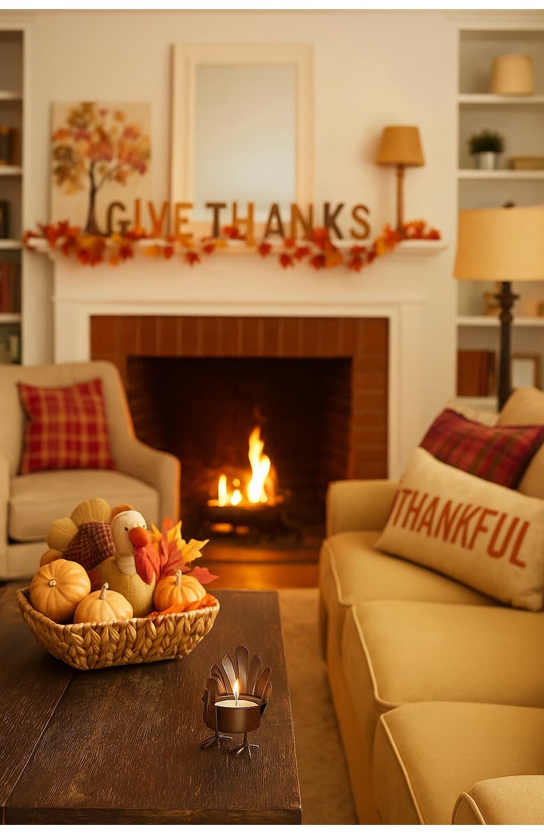 tag Antique Bronze Turkey Tealight Candle Holder for Thanksgiving, Alternate, color, Gold