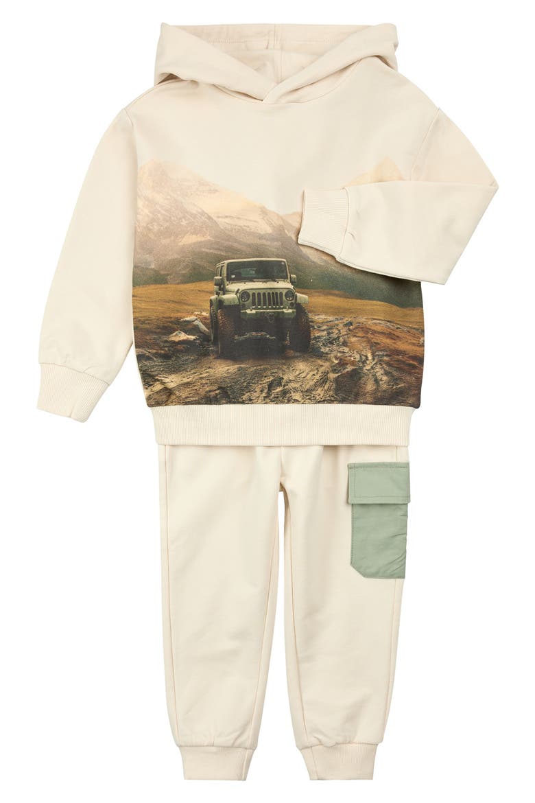 Trail Graphic Hoodie & Sweatpants Set, Main, color, BEIGE