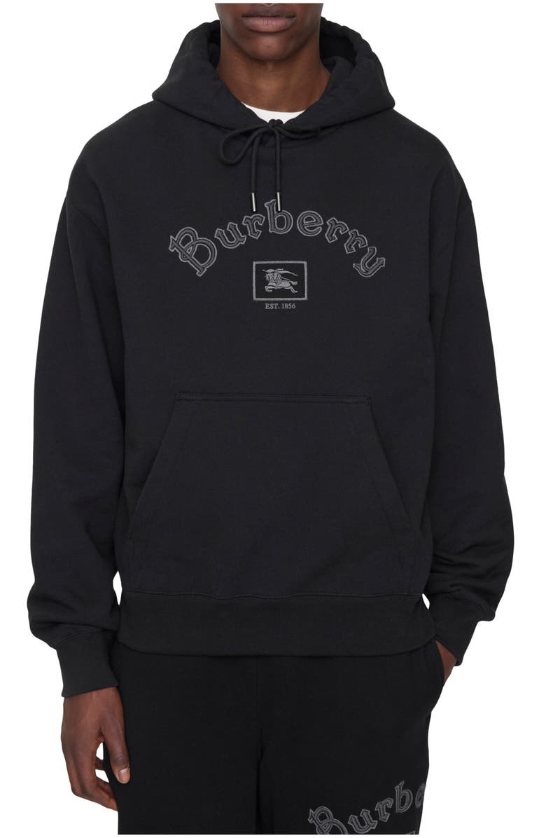 Burberry Gothic Logo Cotton Hoodie, Main, color, Black