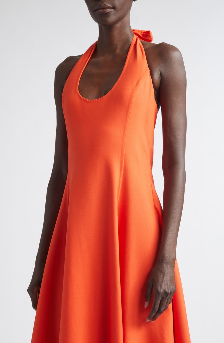 Oscar de la Renta Halter Neck Stretch Wool Fit & Flare Dress, Alternate, color, Paprika