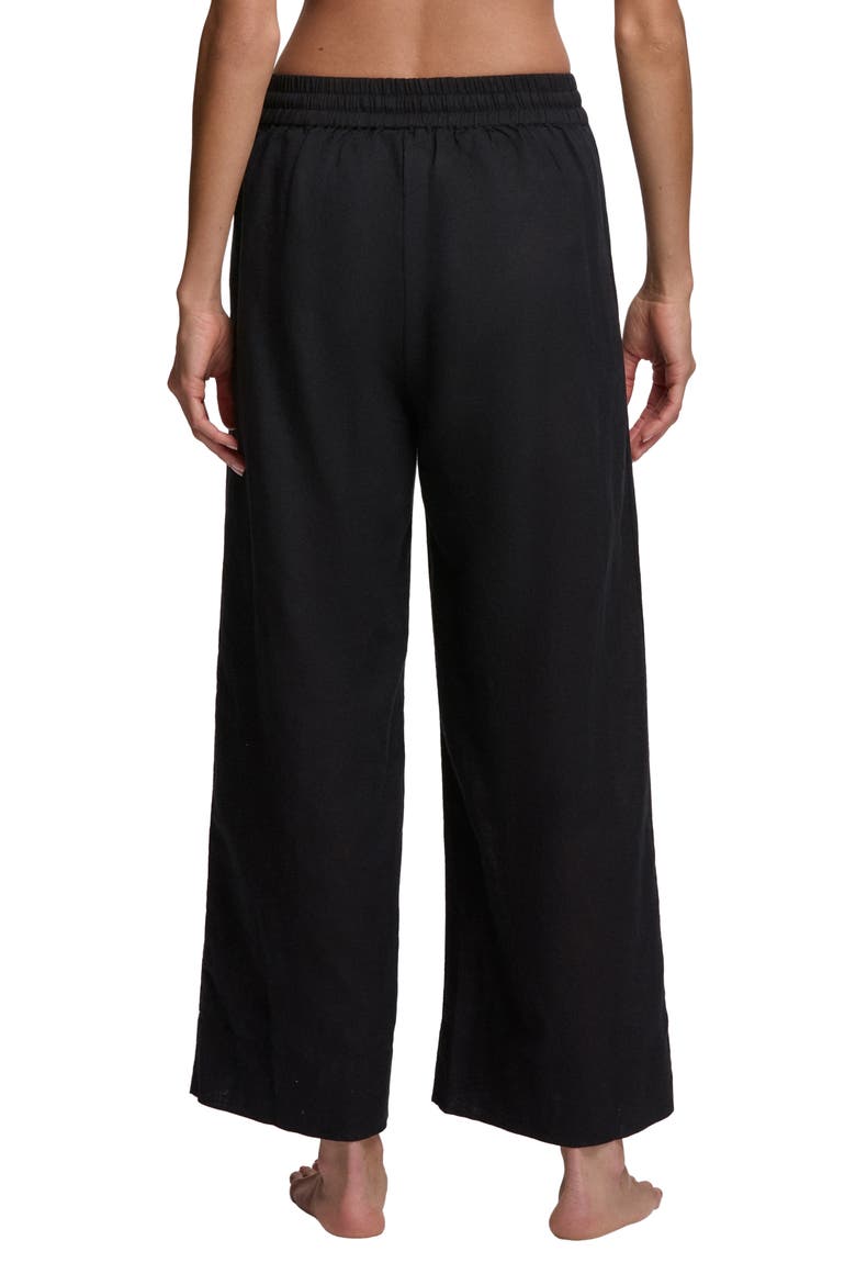 Wide Leg Linen & Cotton Cover-Up Drawstring Pants, Alternate, color, BLACK