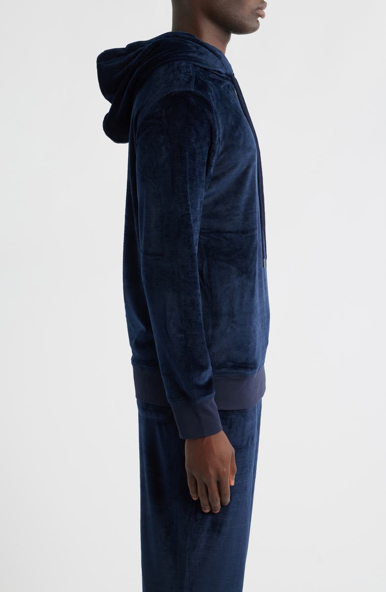 Daniel Buchler Angled Stripe Velour Pajama Hoodie, Alternate, color, Navy