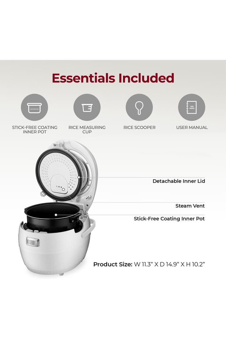 Rice Cooker with Nonstick Inner Pot Auto Clean, Alternate, color, White