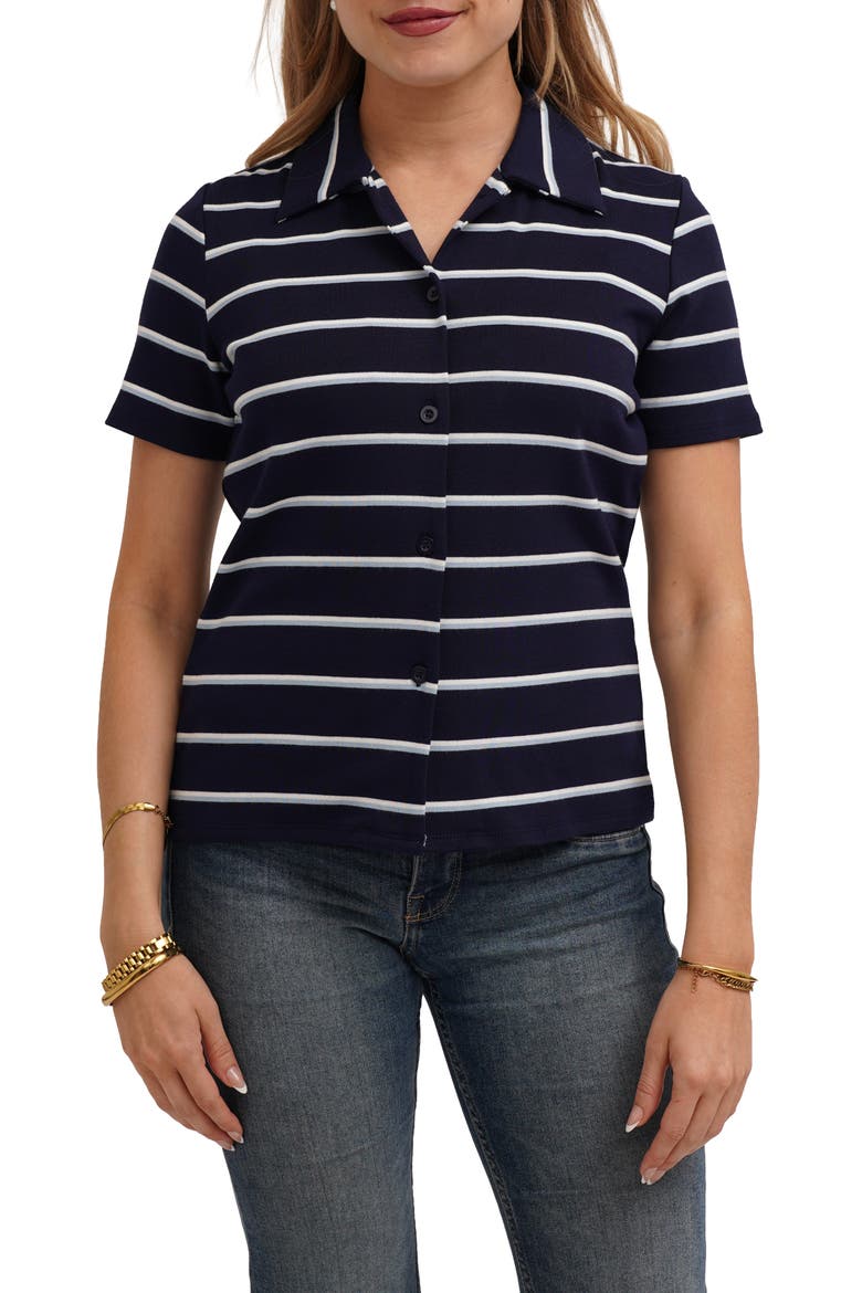 Striped Button Front Shirt, Main, color, ECLIPSE/ BONE/ BLUE FALLS