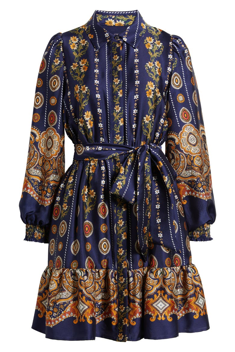 Medallion Print Long Sleeve Tie Waist Shirtdress, Alternate, color, DISTANT MOUNTAIN MULTI
