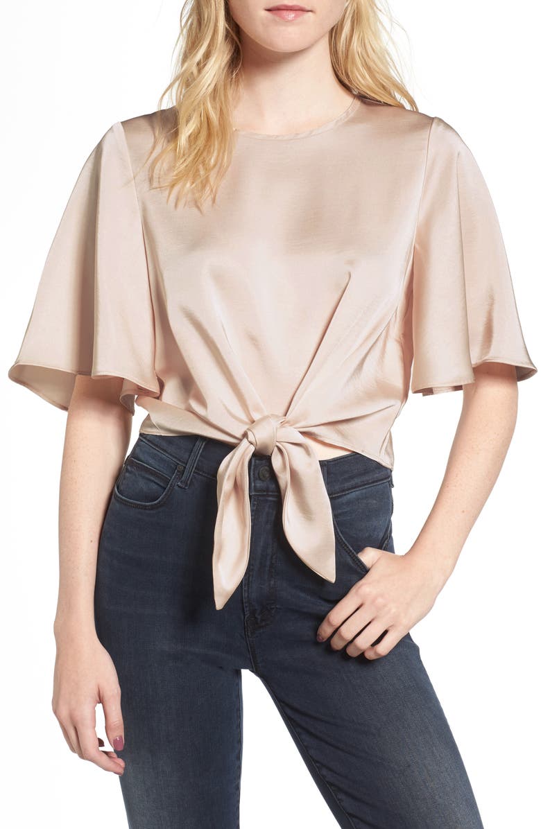 Line & Dot Vero Tie Front Satin Blouse, Main, color, 