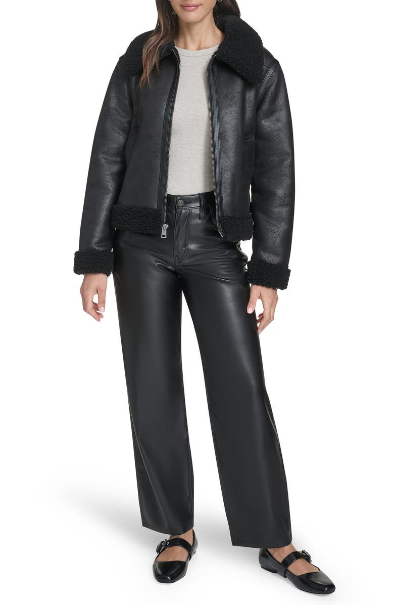 Levi's Faux Leather & Faux Shearling Bomber Jacket, Alternate, color, Black